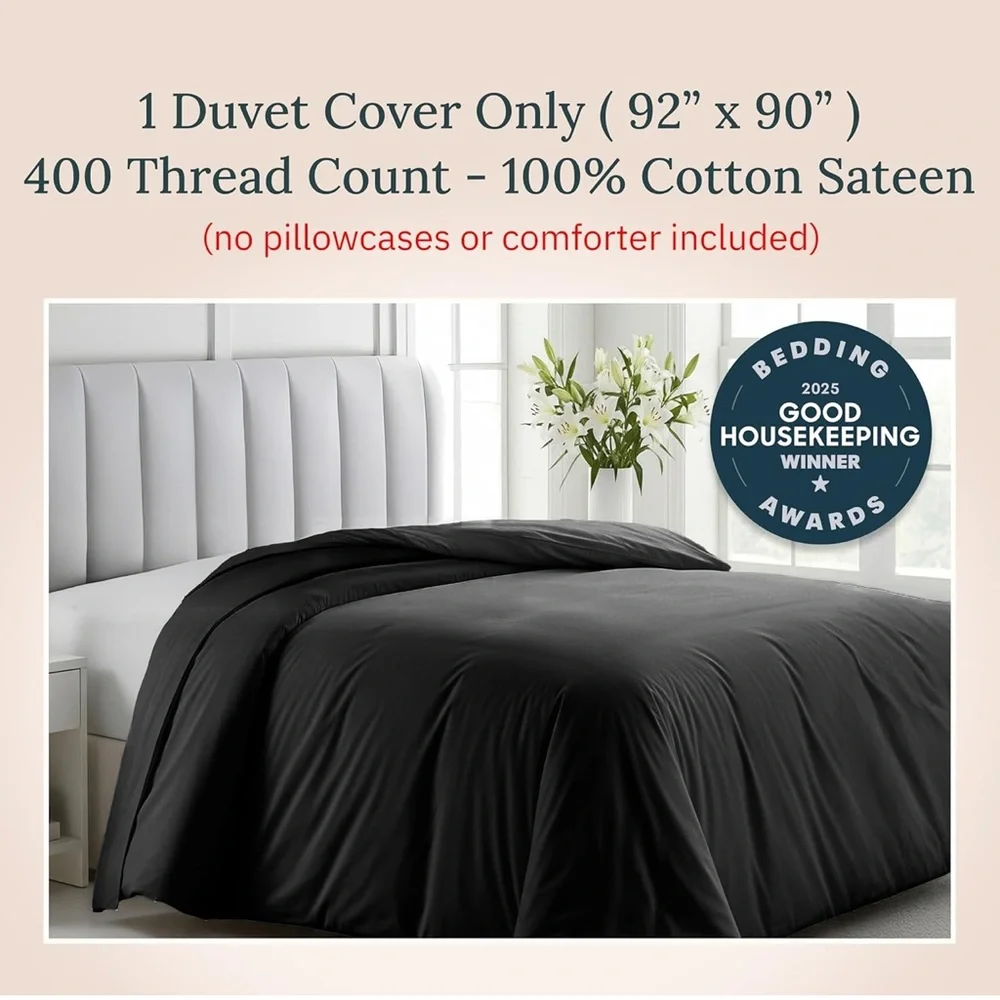 Black Duvet Cover Queen Size/Full Size Only - Premium 400 Thread Count 92x90